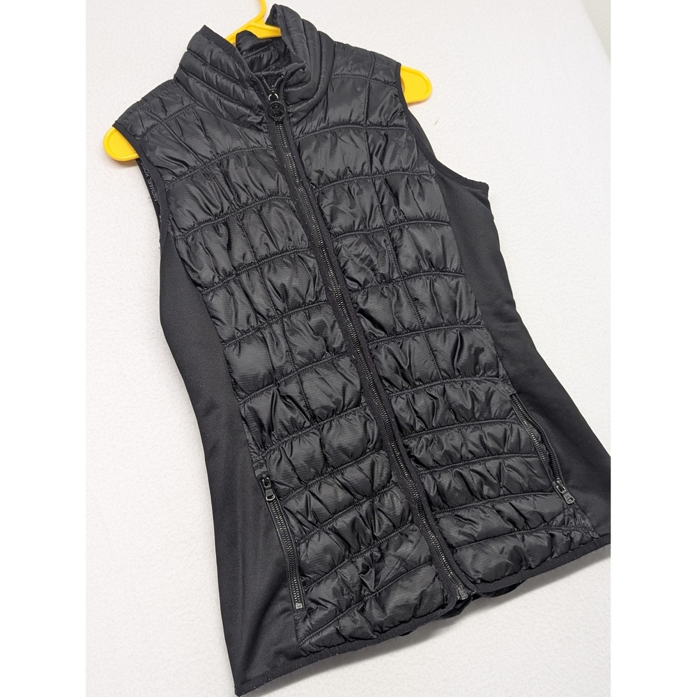 Michael Kors Womens Black Quilted Puffer Vest Stretch Side Panels Size M